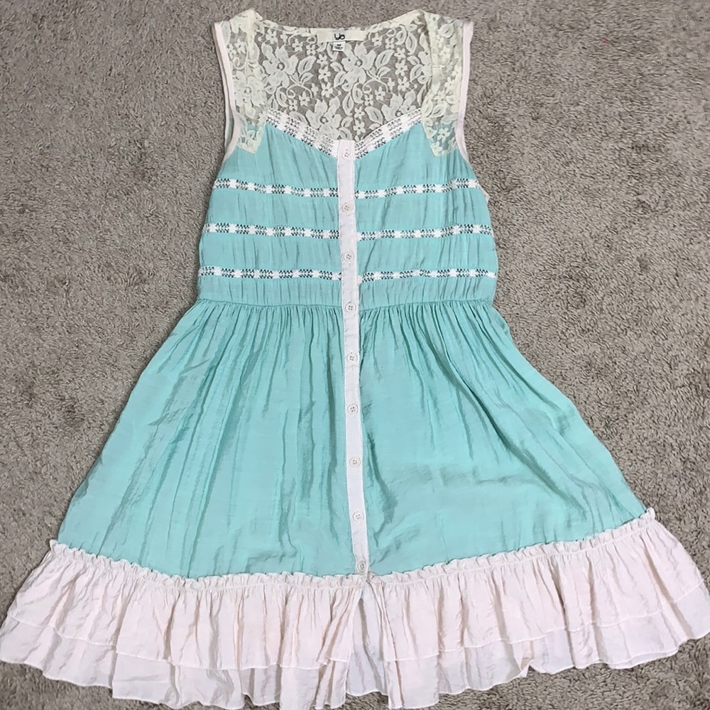 BOHO BLUE GREEN BUTTON DOWN BABYDOLL DRESS